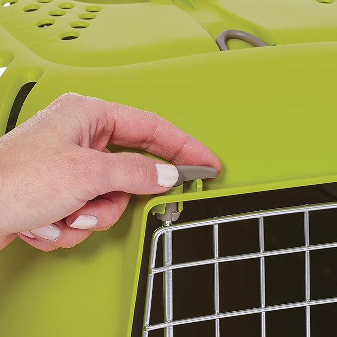 MidWest Homes for Pets Spree Travel Carrier - Hard-Sided Dog & Cat Carrier, Small Pet Travel Crate with Handle, Ventilated Design, Easy Assembly, 19-Inch, Green