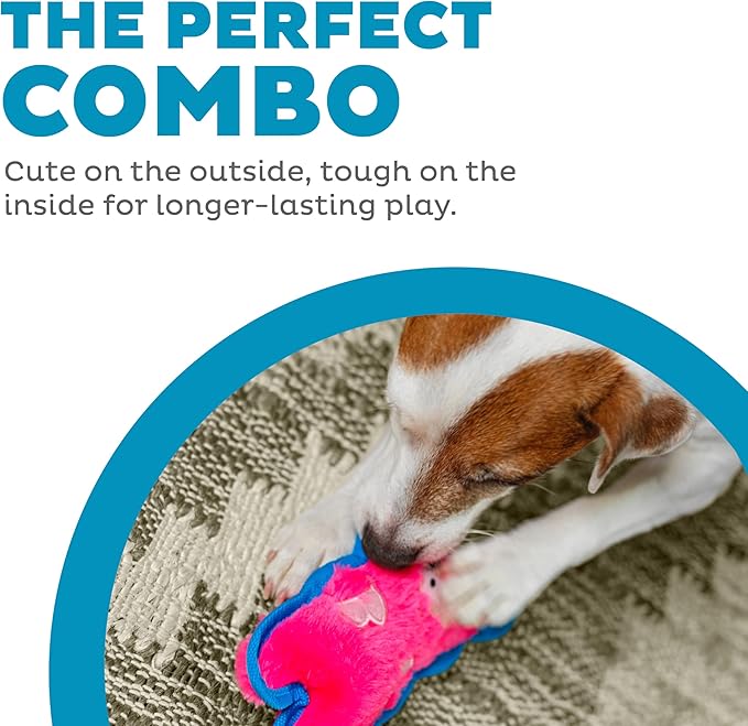 Outward Hound Durablez Minis – Squeaky Plush Dog Toy, No Stuffing for Less Mess, Interactive & Tough, Jumbo Squeaker, Puppies & Small Dogs, Pig, 6.8" (Pack of 2)