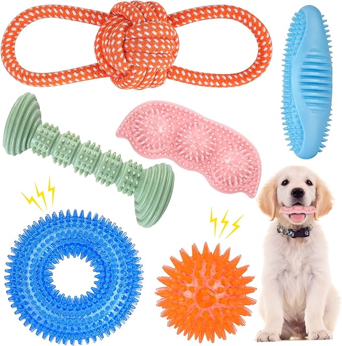 Dog Chew Toys for Puppy Teething, 3Pack 2-8 Months Puppies Teething Toys Soft & Durable Puppy Toys for Cleaning Teeth and Protects Oral Health Both Small Dogs & Medium Dog Suitable (6 Pack)