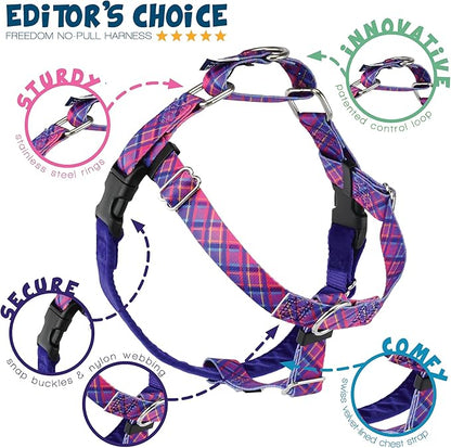 2 Hounds Design - Freedom No-Pull Harness & Training Leash in Pink and Purple | Dual Leash Loops, No Pulling on Walks | Lined to Prevent Chaffing | for Small Sized Dogs (Size S, Chest 20”- 24”)