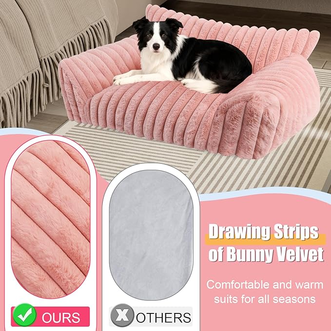 Cute Dog Cat Couch for Medium Large Dogs,Fluffy Pet Sofa Dog Couch Bed with Premium Soft Corduroy Fleece,Cute Washable Dog Bed Medium Large Size Dog,Supportive Cat Sofa Pet Bed(36x27x10,Pink)