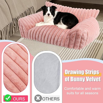 Cute Dog Cat Couch for Medium Large Dogs,Fluffy Pet Sofa Dog Couch Bed with Premium Soft Corduroy Fleece,Cute Washable Dog Bed Medium Large Size Dog,Supportive Cat Sofa Pet Bed(36x27x10,Pink)