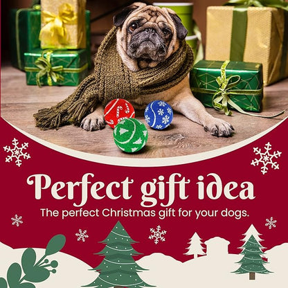 Christmas Dog Balls Toys, 3 Pack 2.5'' Squeaky Tennis Balls for Dogs | Idea Gift for Puppy Birthday & Christmas Decoration & Stocking Stuffers, Small Medium Large Breeds