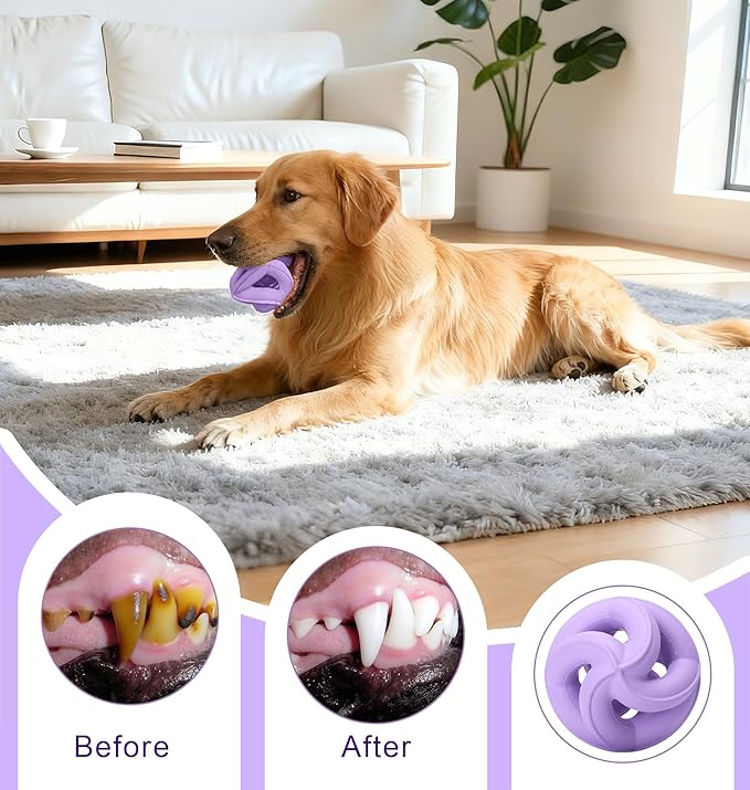 Dog Chew Toys for Aggressive Chewers, Natural Rubber/Interactive Dog Toy for Fetch & Tug, Indestructible Dog Toy - Anxiety Relief & Long Lasting & Training & Dishwasher Safe, Tough Dog Toy, Purple