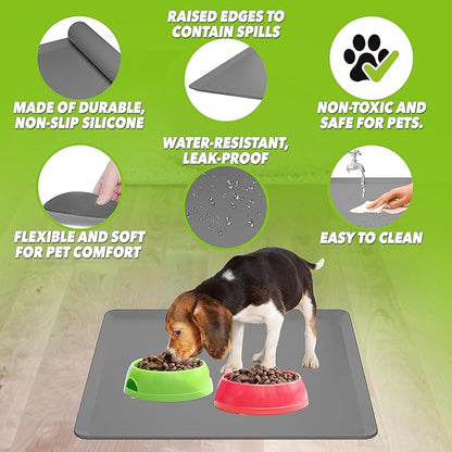TidyFriend Pet Food Mat - 24” x 24”, Pet Tray for Food and Water, Dog Food Mats, Silicone Cat Food Mat, Non Slip Pet Food Mat, Dog Bowl Mat Waterproof, Pet Supplies(Dark Grey)