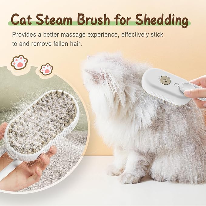 Pet Steam Groomer Brush, 2025 New 3 in 1 Steam Cat Steam Brush for Shedding & Grooming, Multifunctional Hair Removal Comb for Cats Dogs (Khaki＋White)