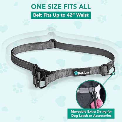 PetAmi Hands-Free Dog Leash for Walking, Running & Hiking, Heavy Duty Bungee Waist Leash with Dual Padded Handles, Adjustable Reflective Belt for Small, Medium & Large Dogs up to 150 lbs, Sea Blue