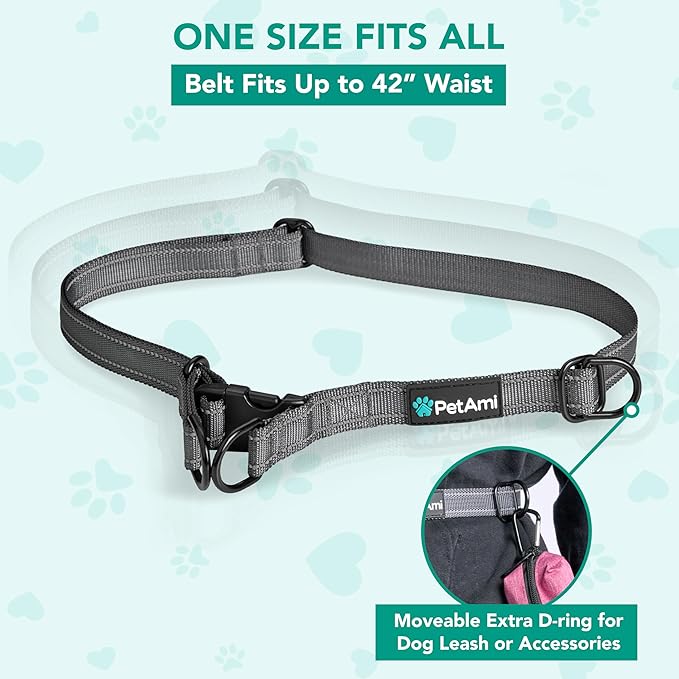 PetAmi Hands-Free Dog Leash for Walking, Running & Hiking, Heavy Duty Bungee Waist Leash with Dual Padded Handles, Adjustable Reflective Belt for Small, Medium & Large Dogs up to 150 lbs, Purple