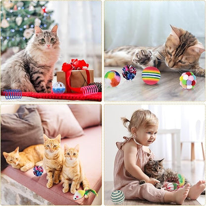 Shappy 150 Pcs Cat Toys for Indoor Cats Bulk, Kitten Toys Pack, Variety Interactive Gift Including Mice Rainbow Balls Spring Crinkle Balls Gift for Kitty Kitten Cat(Classic)