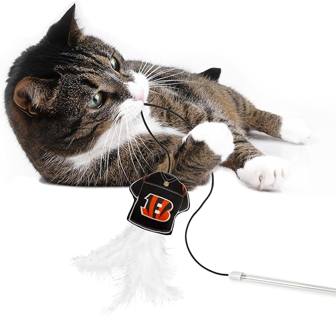 NFL Cincinnati Bengals Team Jersey Wand with CAT NIP, Cat Toy Jersey Shaped Plush Teaser Toy for Cats & Kittens - Interactive Pet Toy for Play & Exercise
