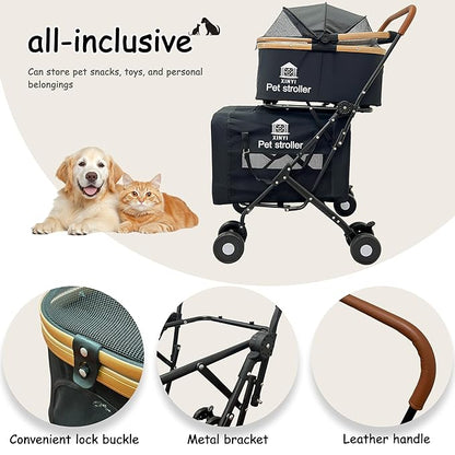 XL Extra-Large Double Pet Stroller, Running&Travel Pet Cart with Weather Cover, Cat&Dog Stroller for Large/Medium/Small Pets, Outdoor Pet Supplies