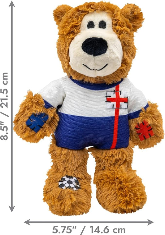 KONG Wild Knots Bear Soccer Player Dog Toy – England – National Team Jersey Inspired – International Tournament Edition – Plush Rope Toy with Squeaker, Medium/Large