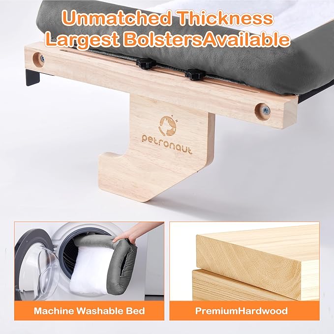 Solid Wood Cat Window Perch for Large Breeds – 40lbs Heavy Duty Cat Window Hammock, Comfortable Orthopedic Feline Bed with Easy Screw-in Assembly, Modern Pet Furniture, Bonus Toy Included
