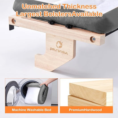 Solid Wood Cat Window Perch for Large Breeds – 40lbs Heavy Duty Cat Window Hammock, Comfortable Orthopedic Feline Bed with Easy Screw-in Assembly, Modern Pet Furniture, Bonus Toy Included