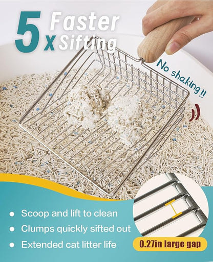 Cat Litter Scoop with Holder-Speed Sifter Litter Box Scooper Captures All Clumps - Kitty Metal Scooper, Kitty Litter Sifting Shovel Comfy Handle,Heavy Duty Speed Sifter,for Litter Box-Pro