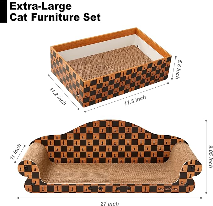 27 Inch Cat Couch Scratcher, Large Cardboard Box with Durable Scratch Pad for Cats, Comfortable Cat Scratching Sofa & Cozy Nest with Reversible Scratchers