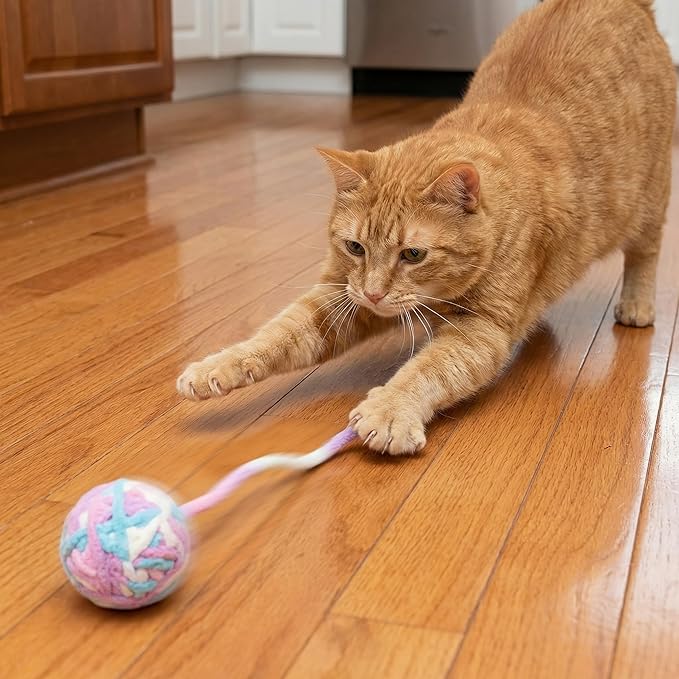 Feather-Free Cat Wand Toys - 4 Pack Safe Magic Wand with Wool Balls & Bells, Interactive Indoor Cat Toys, No Feathers Kitten Exercise Set