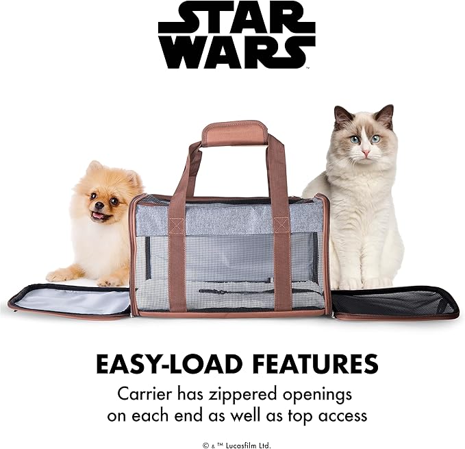 Star Wars for Pets The Mandalorian Soft Pet Carrier “Wherever I go, he goes” Gray & Brown | for Pets 15 x 9 x 9 Dog Travel Bag| Luggage Carrier for Dogs, Fits Under Plane Seat (FF19733)