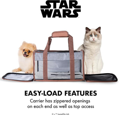 Star Wars for Pets The Mandalorian Soft Pet Carrier “Wherever I go, he goes” Gray & Brown | for Pets 15 x 9 x 9 Dog Travel Bag| Luggage Carrier for Dogs, Fits Under Plane Seat (FF19733)