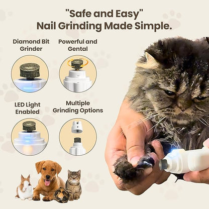 2-in-1 Dog Nail Clippers & Cat Nail Clipper with 2 LED Lights, USB Rechargeable with Safety Guard, Low Noise Grooming Tool for Small, Medium, and Large Dog & Cat Nail Trimmer(White)