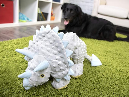 goDog Dinos Frills Squeaky Plush Dog Toy, Chew Guard Technology - Gray, Extra Large