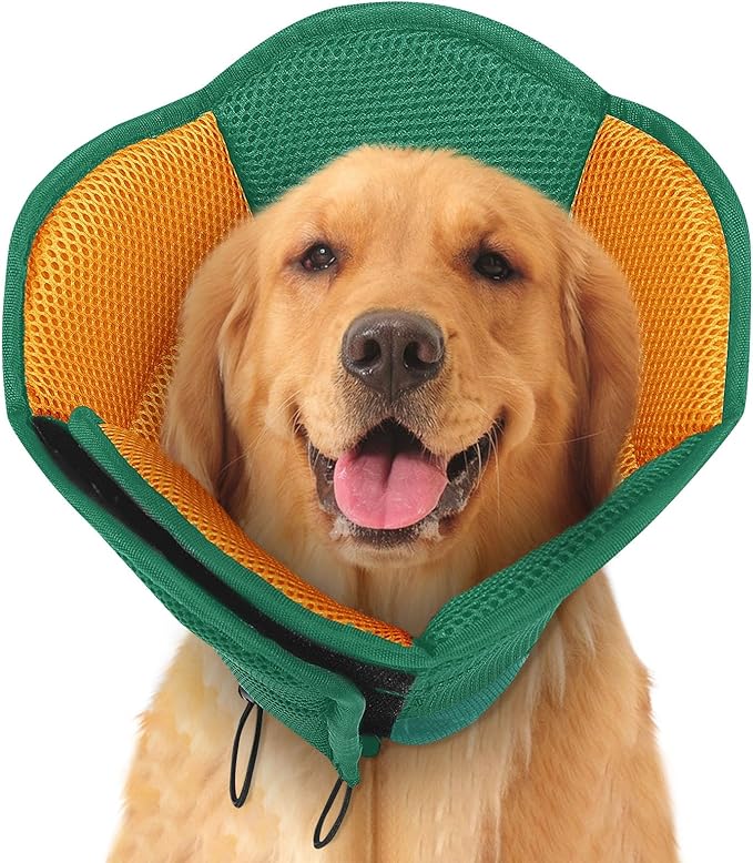 SUNFURA Dog Cones for Large Dogs, Soft Pet Cone Stop Licking After Surgery, Adjustable Pet E-Collar Alternative for Wound Healing, Pine Green X-Large