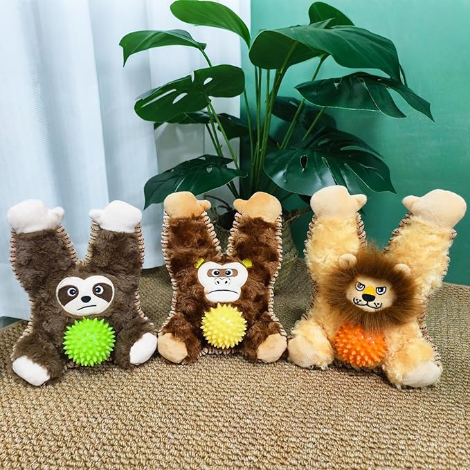 Grey Brown Sloth Plush Spiky Squeaky Dog Toy for Chewers Puppy Teething Chew Toy Cute Soft Funny Durable Stuffed Animal Interactive Tough Dog Toy for Small Medium Large Dogs Toy Gift 22cm/8.66in