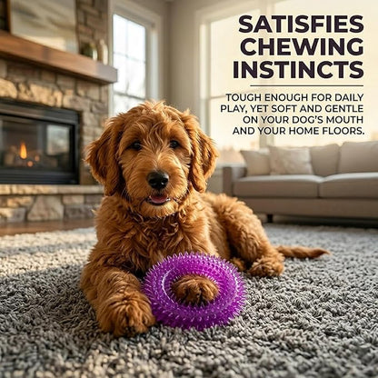 ADUCK Dog Squeaky Chew Toys for Aggressive Chewers, Small Medium Large Dogs Teeth Cleaning Soft Natural Rubber Float Toy for Indoor Outdoor Water Pool, Donut Ring Design 4.92 inch, Crystal Purple