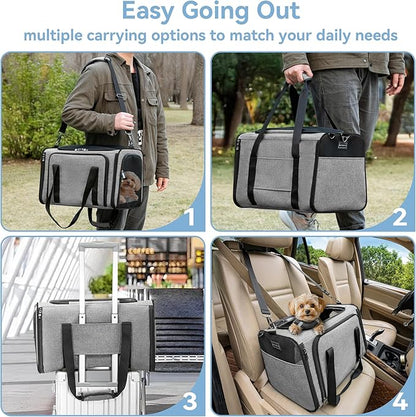 Petsfit 19"X12" X12" Expandable Pet Carrier, Square Expansion Reduces Pet Anxiety, Escape-Proof Self-Locking Zippers, 3 Easy-Access Entrances, for Cats & Small Dogs up to 18 lbs