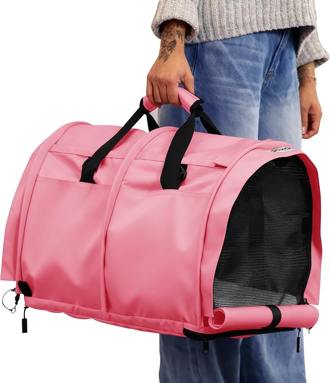 SturdiBag Pro 3.0 Pet Travel Carrier for Cats and Dogs – Soft-Sided with Safety Clips and Seatbelt Straps for Car Travel | XL, Soft Pink