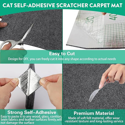 Cat Scratch Couch Furniture Protector, Trimmable Self-Adhesive Cat Scratch Carpet, DIY Climbing Cats Scratch Mat for Covering Cat Scratching Post and Wall & Door Protector from Cat Claws (Dark Grey)
