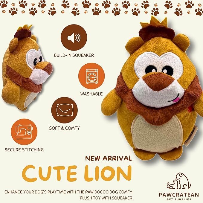 7" Squeaky Plush Toy for Puppies Small Dogs Self Etertainment Washable Soft Made [PET ONLY] (Lion)
