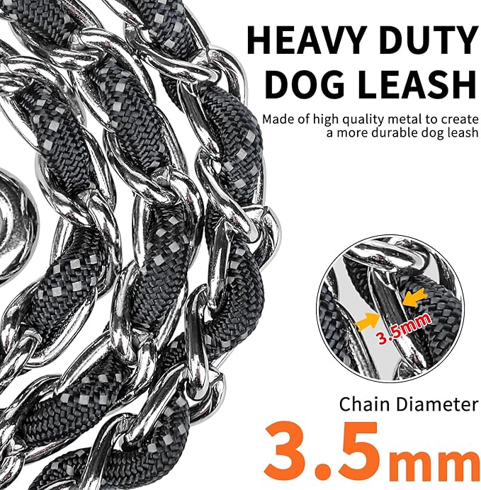 HOMIMP Heavy Duty Dog Leash - Chew Proof 4 FT, Reflective, Metal Training Leash with Soft Padded Handle, Strong Rope for Night Walking, Black