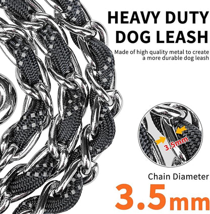 HOMIMP Heavy Duty Dog Leash - Chew Proof 4 FT, Reflective, Metal Training Leash with Soft Padded Handle, Strong Rope for Night Walking, Black
