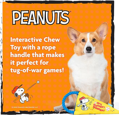 Peanuts for Pets Durable Dog Toy - Athlete Snoopy Flattie Fan Banner with Rope Tug, Squeaker, and Crinkle - Interactive Chew Toys for Small, Medium, Large Dogs and Puppies
