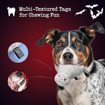 10PC Small Dog Toys Set, Creepy-Theme Puppy Enrichment Small Dog Toys Squeaky & Crinkle Funny Plush Stuffed Christmas Stocking Stuffers Bundle for with Pumpkin, Skeleton, Mummy, Bat & More
