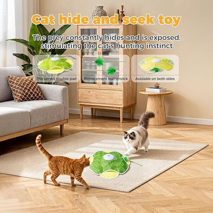 Cat Toys for Bored Indoor Adult Cats, Rechargeable Interactive Cat Toy, 2 in 1 Hide and Seek Cat Toy with Motion Activated, Moving Concealed Feathers, Bored Adult Cats Wand Toy