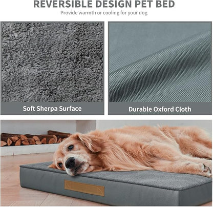 Plush Orthopedic Dog Bed for Medium Dogs & Puppies, Waterproof Dog Beds 29x18 Inch with Removable Washable Cover, Egg Crate Foam Flat Pet Mat, Gray