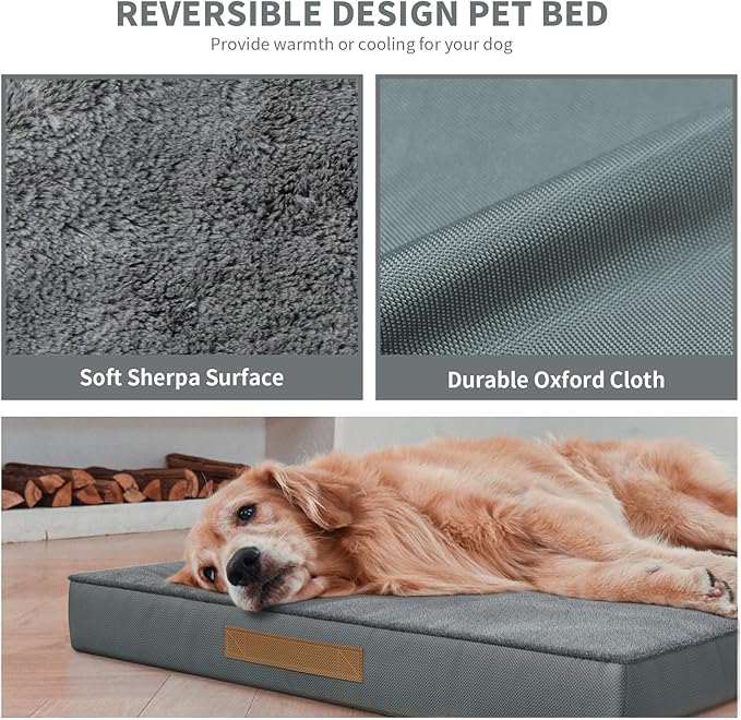 Orthopedic Dog Bed for Extra Large Dogs, XL Comfort Pet Mat for Large Sized Dog 44x32 Inch, Egg Crate Foam with Removable Washable Oxford Cover, Gray