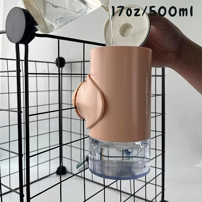 No Drip Top Fill 17oz/ 500ml Water Bottle Hanging Cage Leakproof Water Dispenser, Crate Auto Water Feeder Feeding for Cats, Dogs, Bunnies, Chinchilla Small Animals (Pink)
