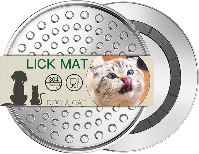 Stainless Steel Lick Mat for Dogs Cats, Slow Feeder Lick Pad for Aggressive Chewers, Non-Slip Heavy Duty Base, Mental Stimulation for Anxiety Reducer, Whisker-Friendly for Cat