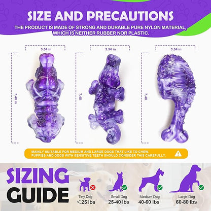 Dog Chew Toys for Aggressive Chewers,3 PCS Tough Dog Toys for Medium and Large Breed, Real Bacon Flavored Best Dog Toys to Keep Them Busy, Reduce Boredom, Hard Dog Bones for Teeth Cleaning (Purple)