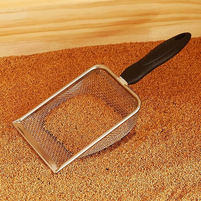 Small Mesh Stainless Steel Cat Litter Scoop Fine Mesh Metal Reptile Litter Cleaner Scooper Non-Stick Coated Metal Litter Scoop Fine Sand Litter Scooper (Hole:2mm/Fine Sand Scooper)