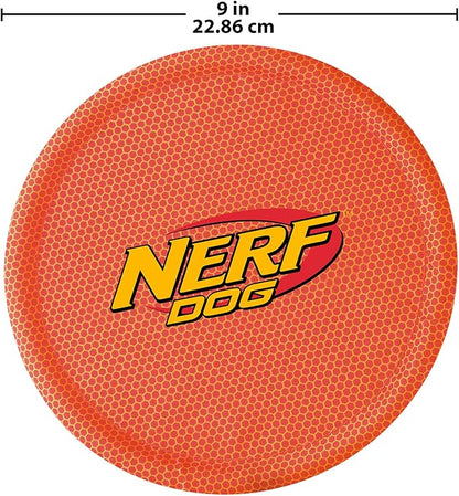 Nerf Dog Nylon Flyer Dog Toy, Flying Disc, Lightweight, Durable and Water Resistant, Great for Beach and Pool, 9 inch diameter, for Medium/Large Breeds, Two Pack, Orange and Red (8959)