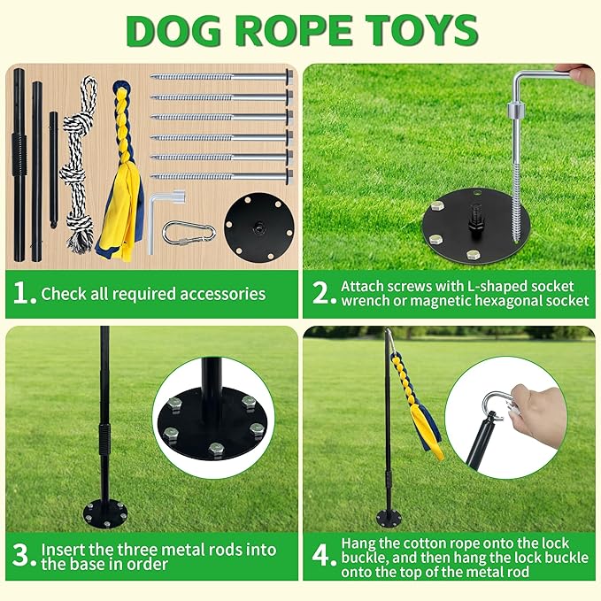 Tether Tug Outdoor Dog Toy, Interactive Exercise Game in Yard, Tether Tug with 2 Rope Toy and Bell for Large Medium Small Dog, Pull Chase and Tug of War