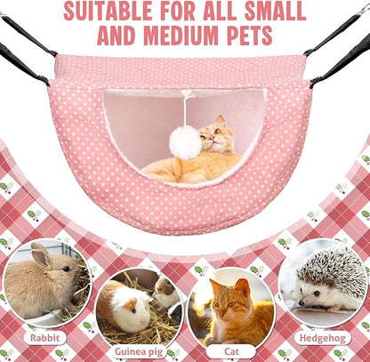 Unittype 4 Pieces Cat Cage Hammock Hanging Pet Bed Double Layer Soft Plush Hanging Pet Comfortable Hammock Bed for Indoor Kitten Ferret Hamster Rabbit or Small Animals, 4 Styles(Pink Dots)
