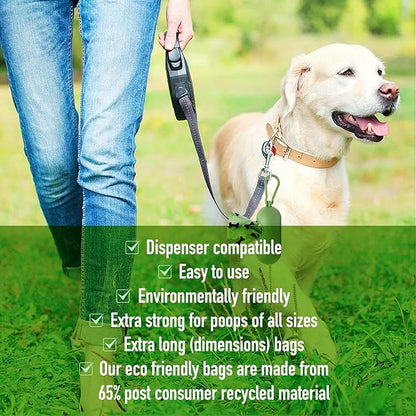 Doggy Boo Dog Poop Bags – Eco-Friendly 65% Recycled Plastic, Leak-Proof & Extra Thick, Easy-Tie Handles – Unscented Pet Waste Bags for Dogs