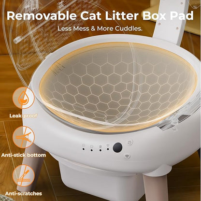 Automatic Cat Litter Box - E2 Self Cleaning Litter Box Smart Robot for Multiple Cats, APP Real-Time Monitor, Weight Monitoring, Safe Anti-Pinch Liners and Mat Included