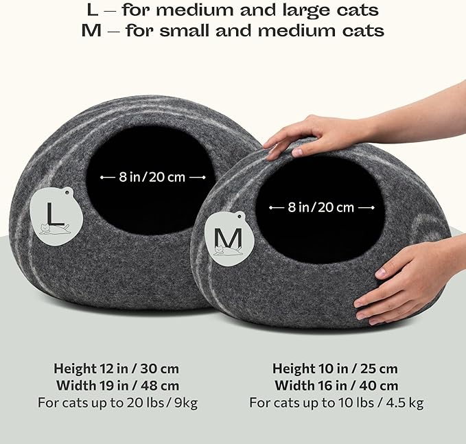 MEOWFIA Cat Cave – Premium Felt Cat Bed for Indoor Cats, Handmade Merino Wool (Dark Grey, Medium)