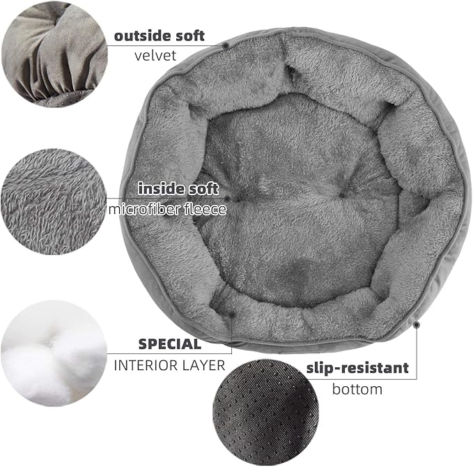 Asvin Small Dog Bed for Small Dogs, Cat Beds for Indoor Cats, Pet Bed for Puppy and Kitty, Extra Soft & Machine Washable with Anti-Slip & Water-Resistant Oxford Bottom, Grey